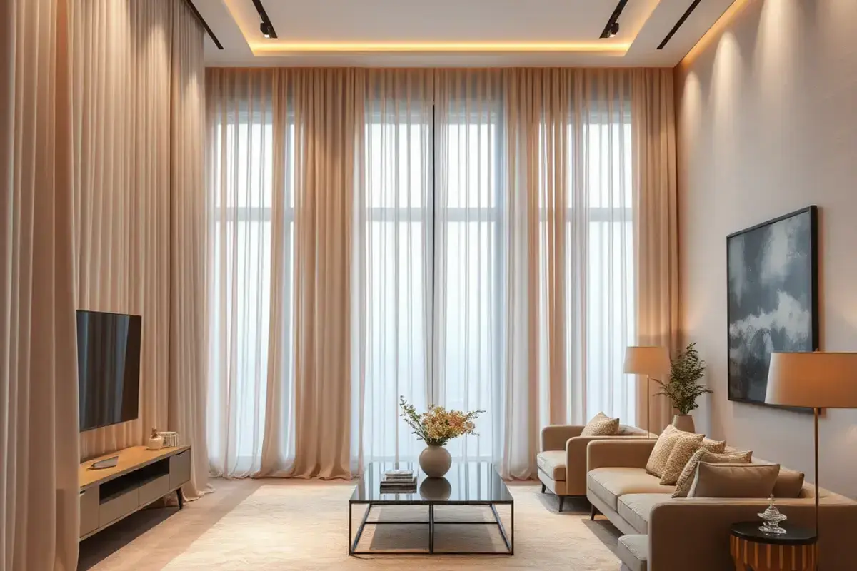 Elegant living room with custom drapery